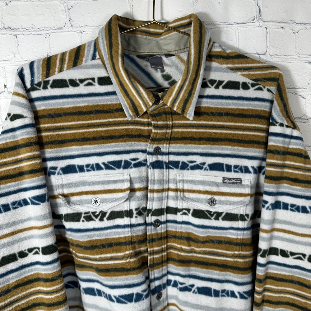 Eddie Bauer Chutes Microfleece Mens Xl Fleece Button Up Shirt Striped View 2